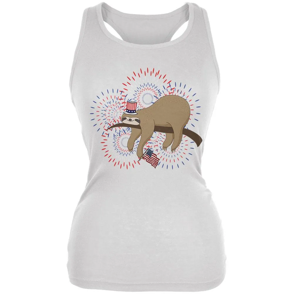 4th Of July Sloth Patriotic Cute Fireworks Juniors Soft Tank Top