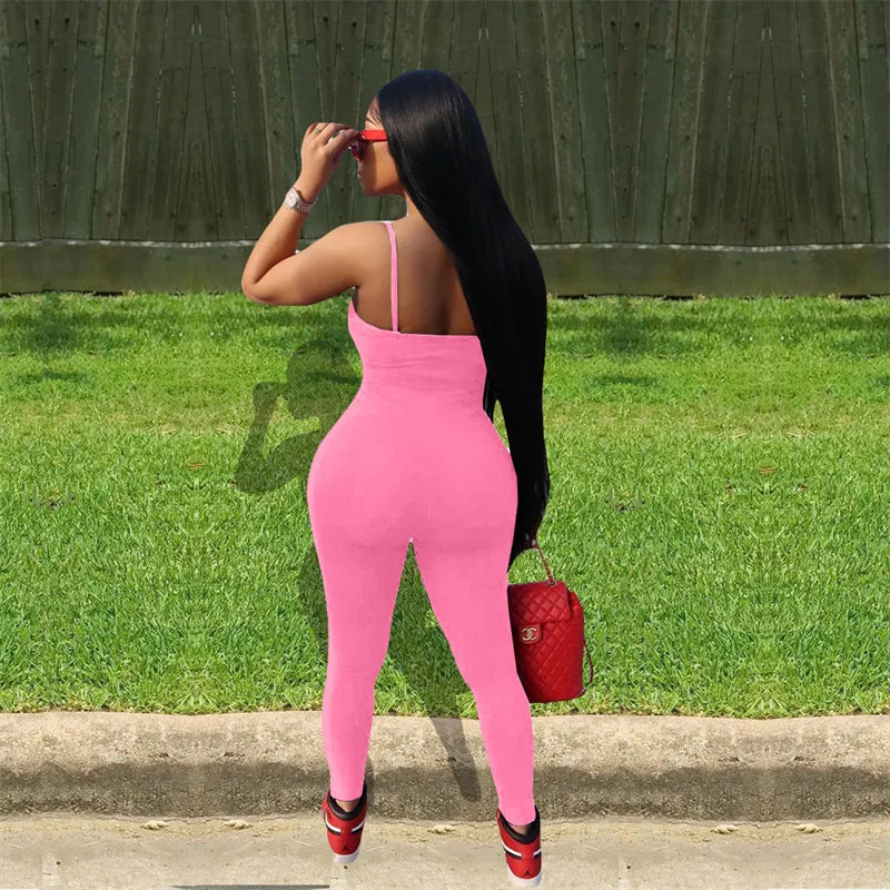 Adogirl Thou Shall Not Try Me Letters Print Spaghetti Straps Cotton Jumpsuit Women Sexy Casual Camisole Romper Stretchy Overalls M S2115671