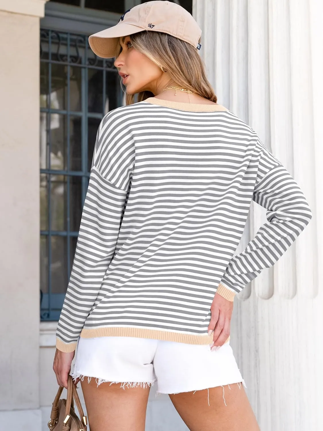 ANRABESS Womens Sweaters Striped Color Block Long Sleeve Crewneck Casual Loose Knitted Pullover Shirts 2025 Fall Trendy Tops