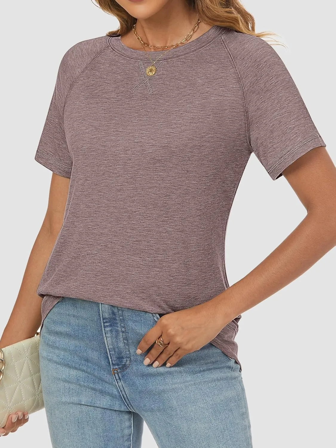 ATHMILE Womens T Shirts Short Sleeve Crewneck Tees Trendy Lightweight Soft Casual Summer Tops 2025
