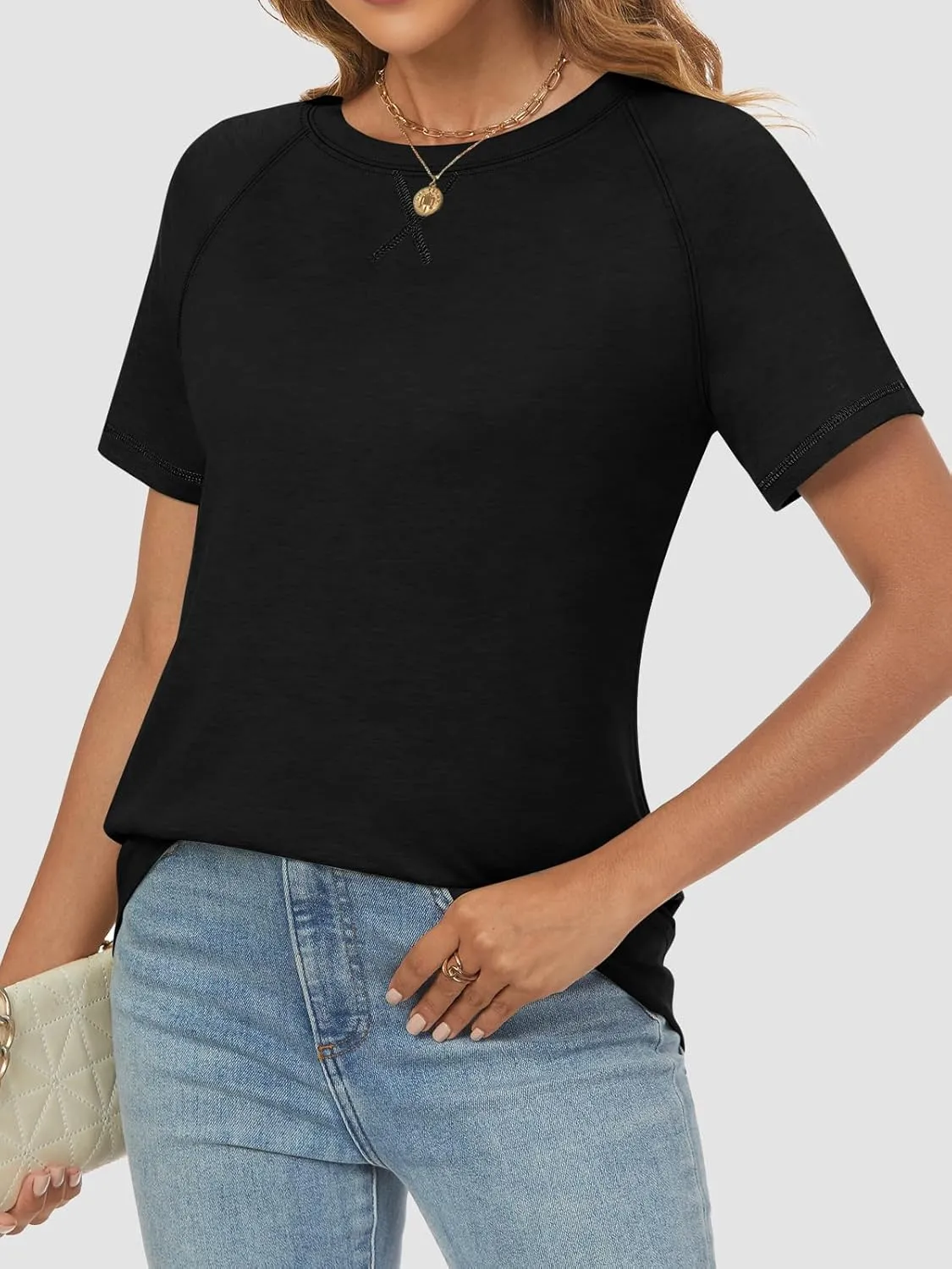 ATHMILE Womens T Shirts Short Sleeve Crewneck Tees Trendy Lightweight Soft Casual Summer Tops 2025