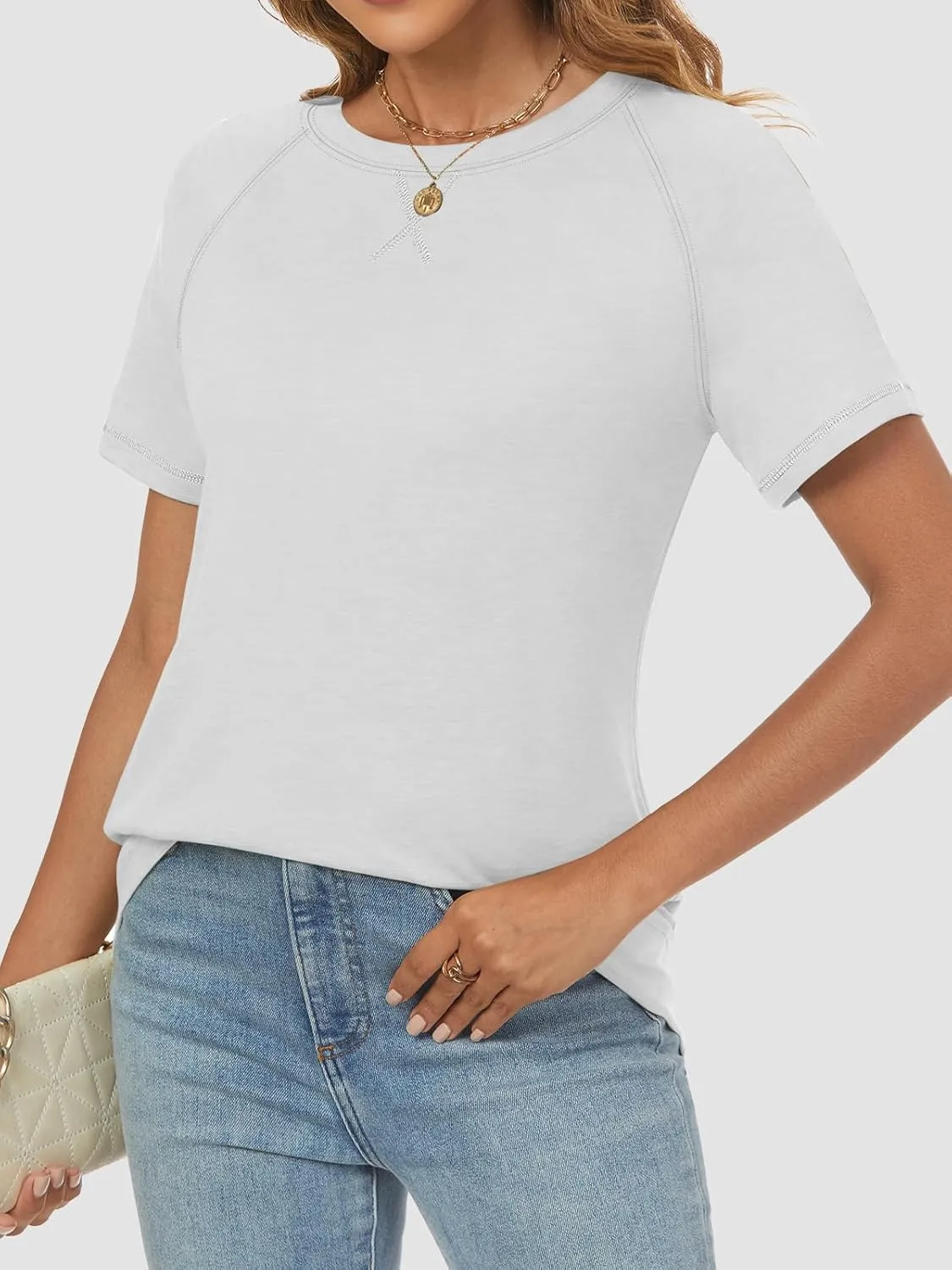 ATHMILE Womens T Shirts Short Sleeve Crewneck Tees Trendy Lightweight Soft Casual Summer Tops 2025