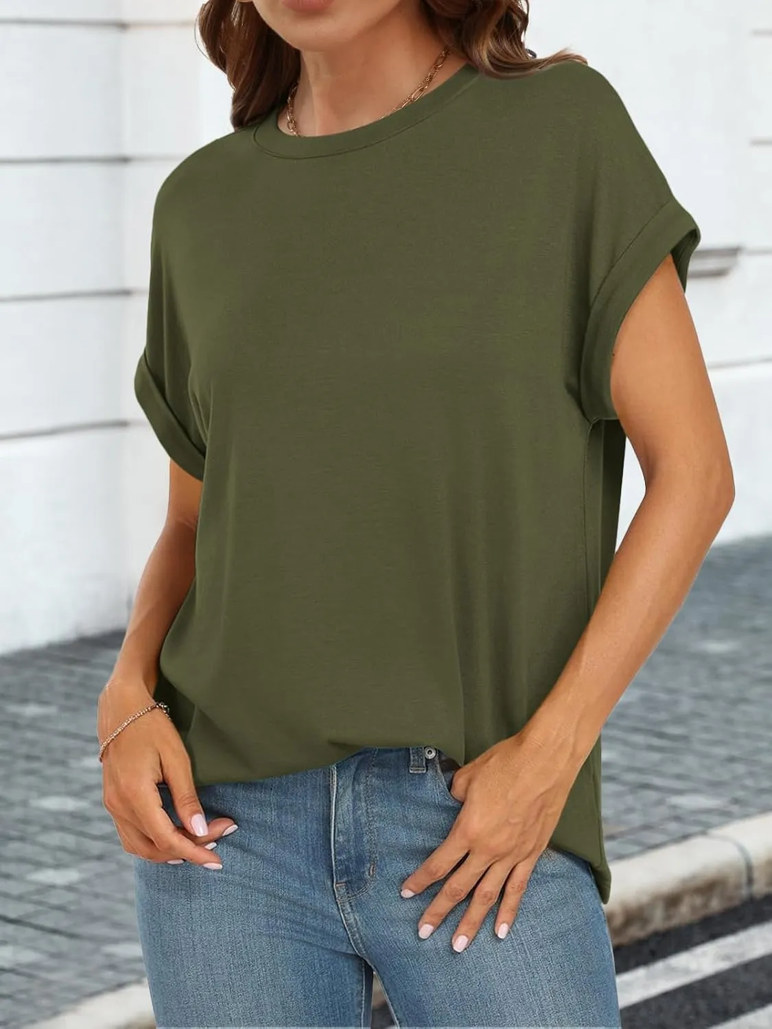 ATHMILE Womens Tops Oversized Business Casual Dressy Summer T Shirts Short Sleeve Clothes Fashion Trendy Outfits 2025