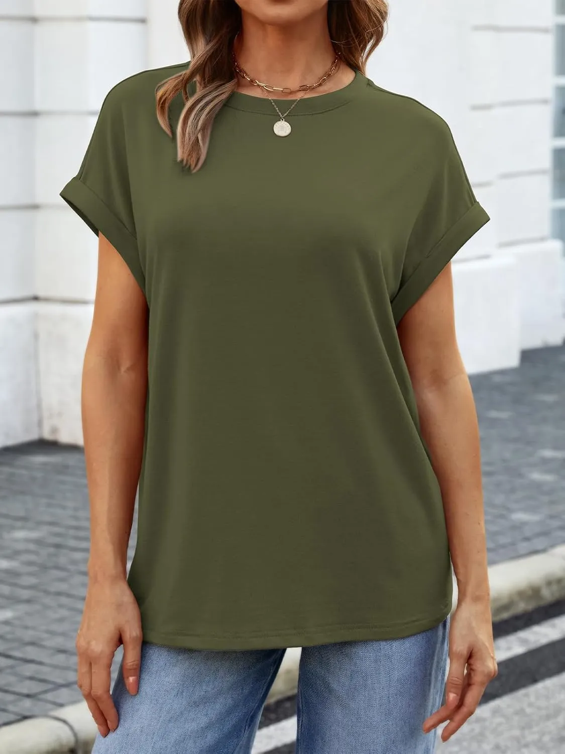 ATHMILE Womens Tops Oversized Business Casual Dressy Summer T Shirts Short Sleeve Clothes Fashion Trendy Outfits 2025