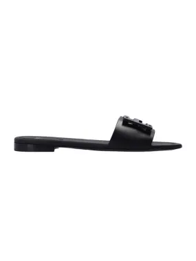 Baguette FF Logo Leather Slippers Black