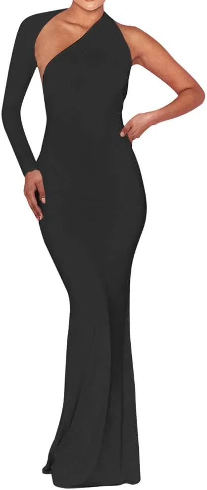 BEAGIMEG Women's Sexy Elegant One Shoulder Backless Evening Long Dress