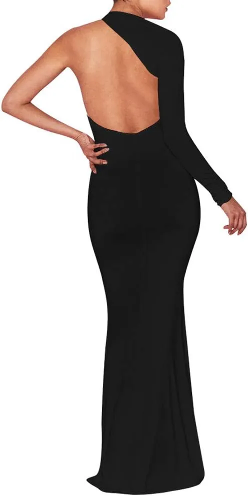BEAGIMEG Women's Sexy Elegant One Shoulder Backless Evening Long Dress