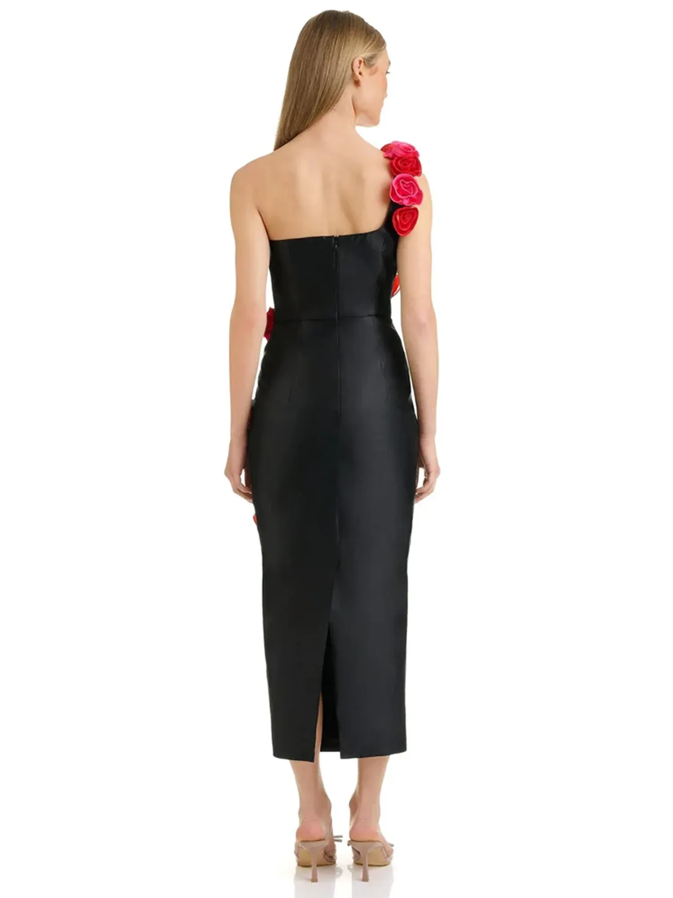 Black One Shoulder 3D Flower Dress
