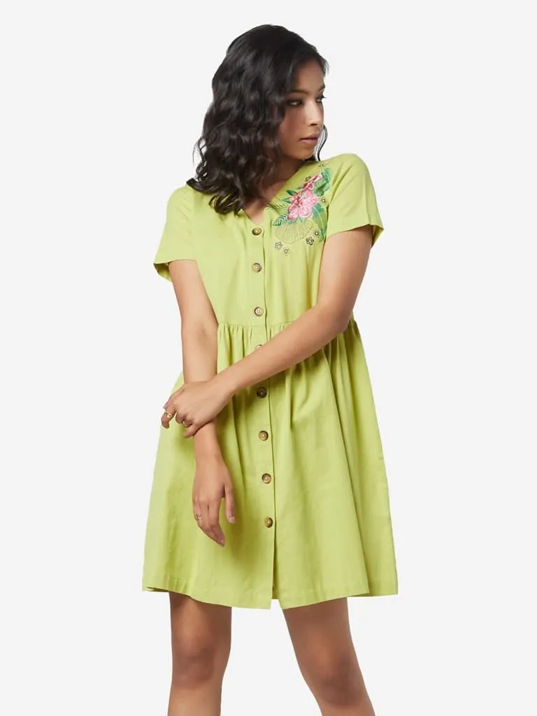 Bombay Paisley Green Floral Fit-and-Flare Dress