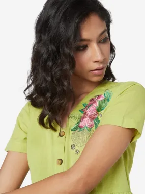 Bombay Paisley Green Floral Fit-and-Flare Dress