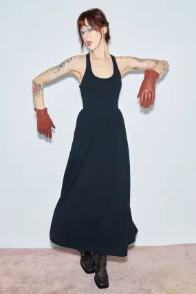 breathable pique cotton Crossback Maxi Travel Dress Black