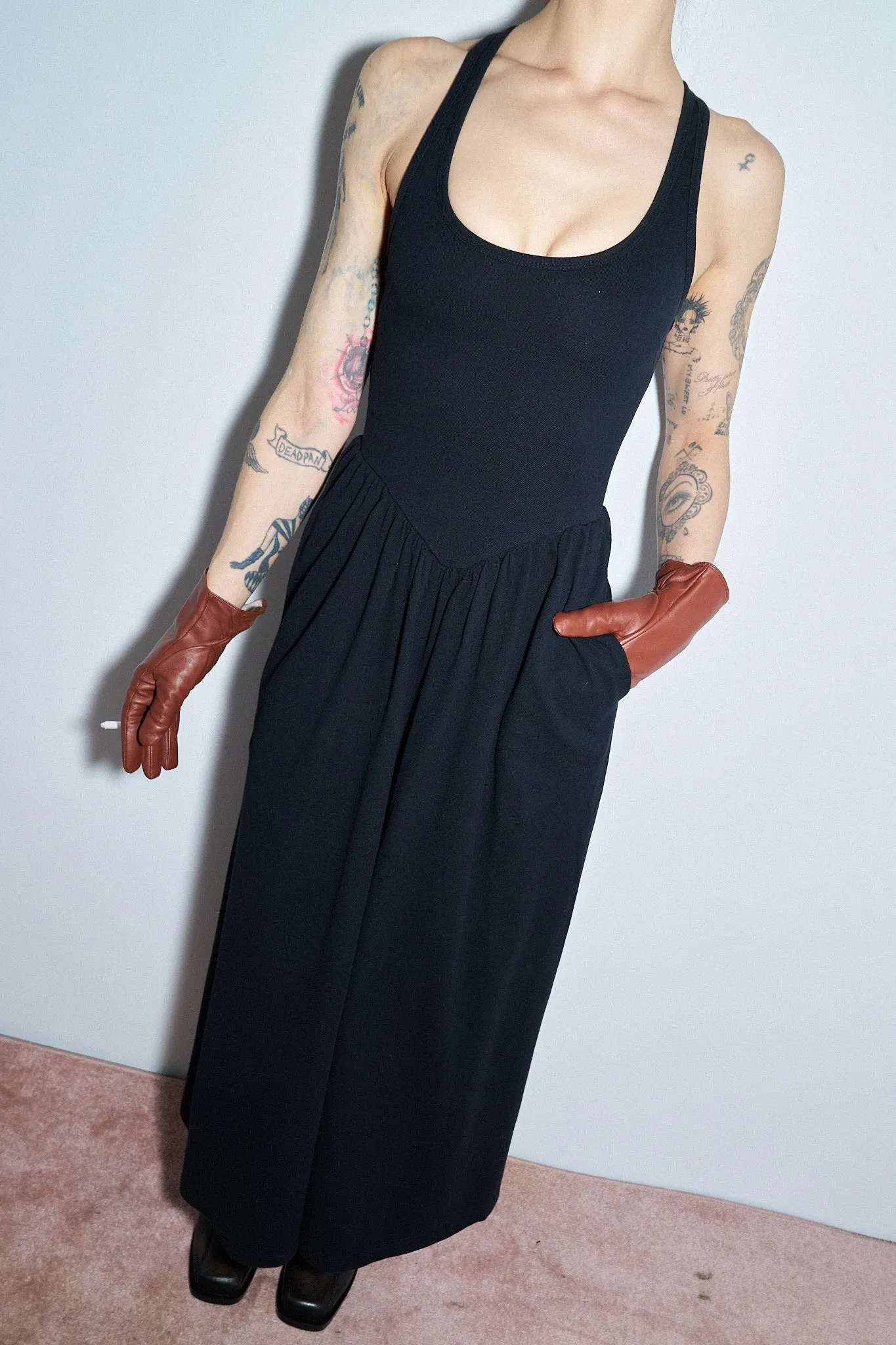 breathable pique cotton Crossback Maxi Travel Dress Black