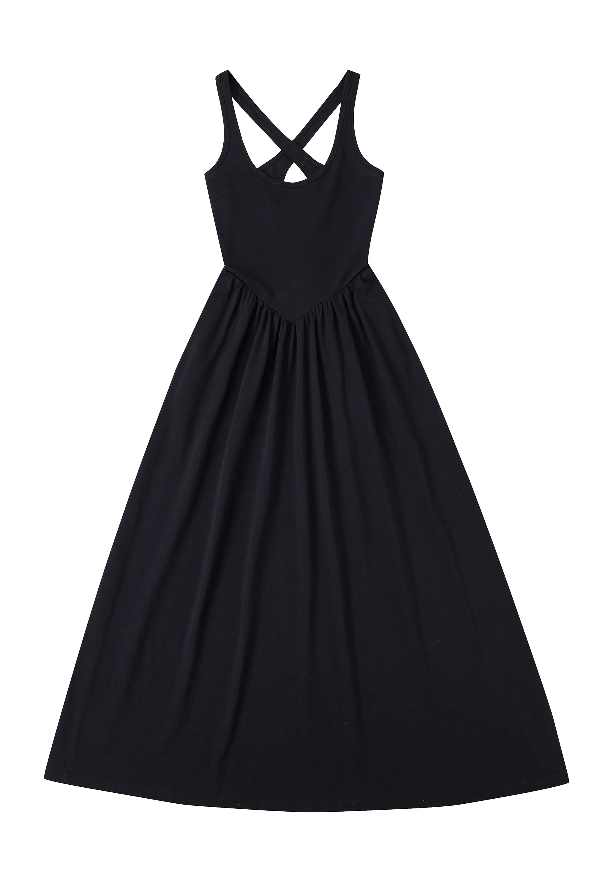 breathable pique cotton Crossback Maxi Travel Dress Black