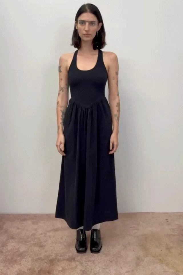 breathable pique cotton Crossback Maxi Travel Dress Black