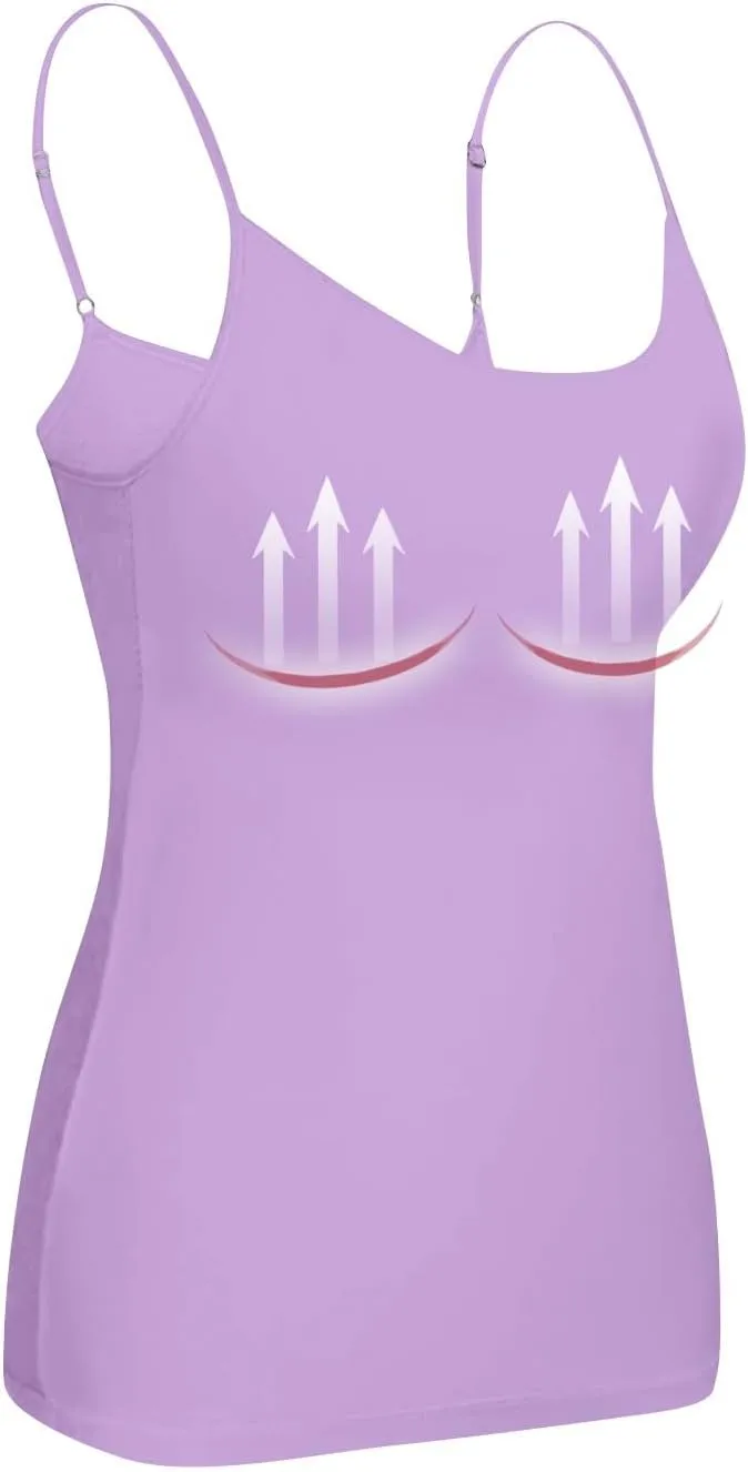 Camisole Tops for Women Built in Bra Adjustable Spaghetti Strap Workout Yoga Shirts Basic Layer Padded Bra Tank Top
