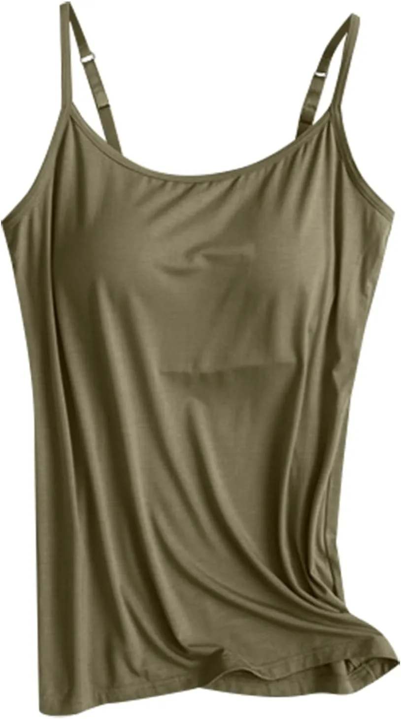 Camisole Tops for Women Built in Bra Adjustable Spaghetti Strap Workout Yoga Shirts Basic Layer Padded Bra Tank Top