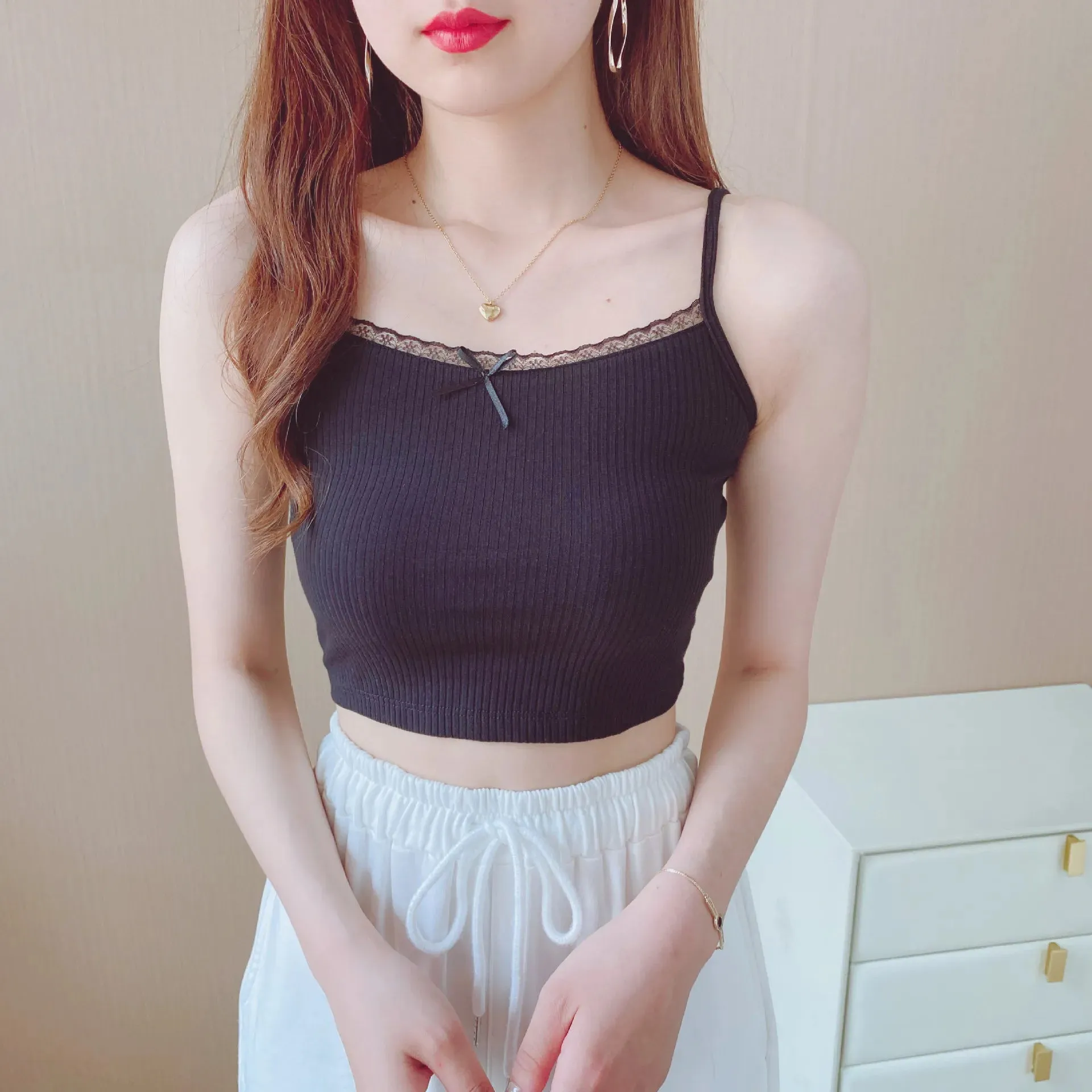 Camisole Women's Tops Summer Short Tops 2022 New Vintage Lace Slim Warm Joker Ladies Bottoming Cute Tops for Women Camis