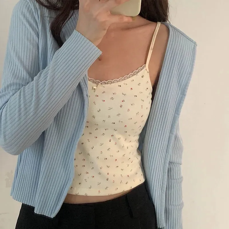 Camisole Women's Tops Summer Short Tops 2022 New Vintage Lace Slim Warm Joker Ladies Bottoming Cute Tops for Women Camis