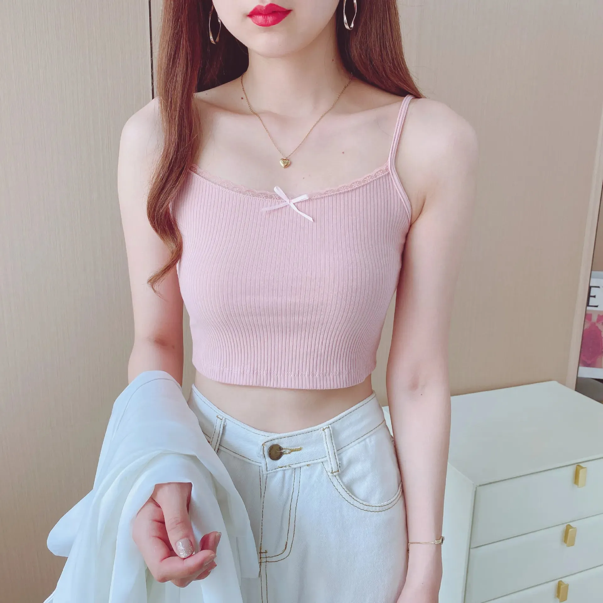 Camisole Women's Tops Summer Short Tops 2022 New Vintage Lace Slim Warm Joker Ladies Bottoming Cute Tops for Women Camis