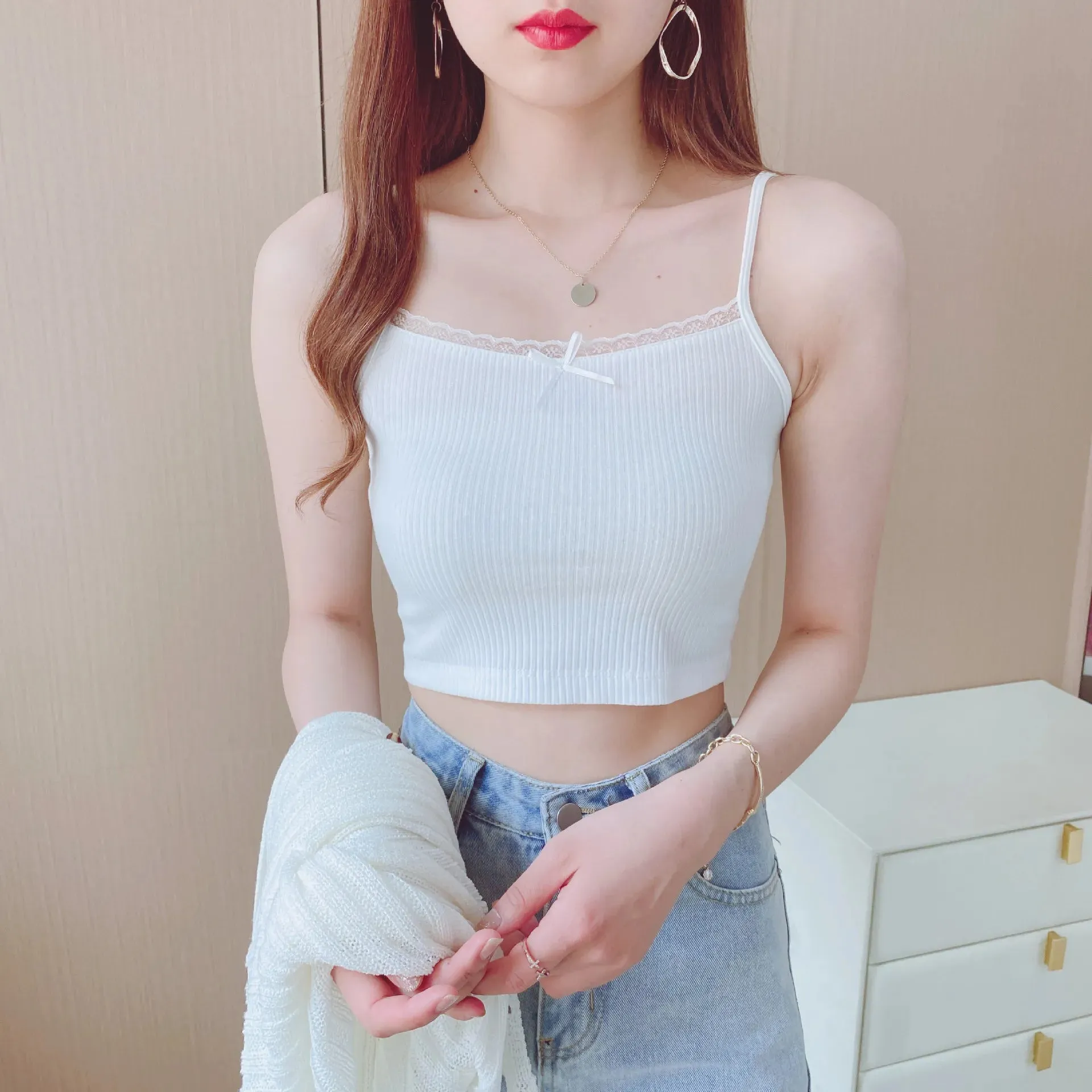 Camisole Women's Tops Summer Short Tops 2022 New Vintage Lace Slim Warm Joker Ladies Bottoming Cute Tops for Women Camis