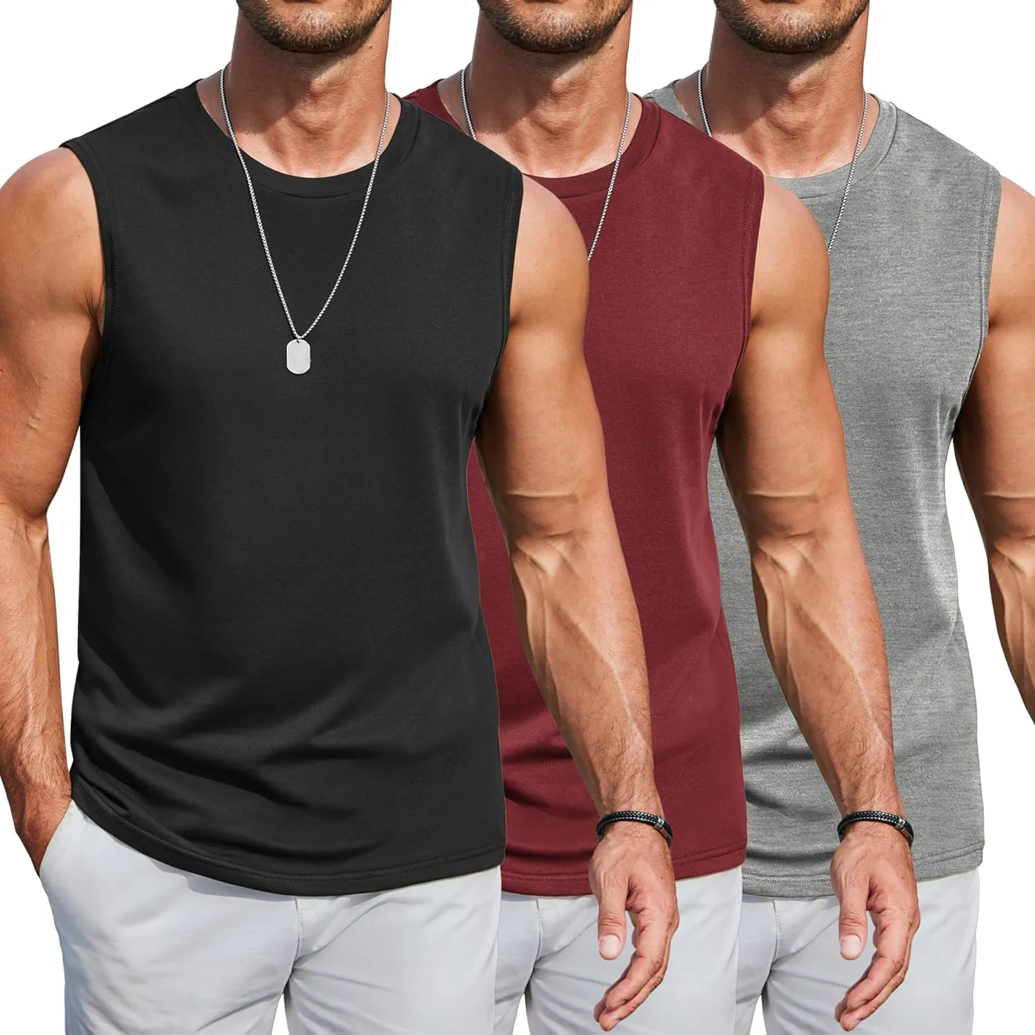 COOFANDY Mens Workout Tank Tops Cotton 3 Pack Soft Muscle Shirt Sleeveless Classic T Shirts Gym Athletic Tank