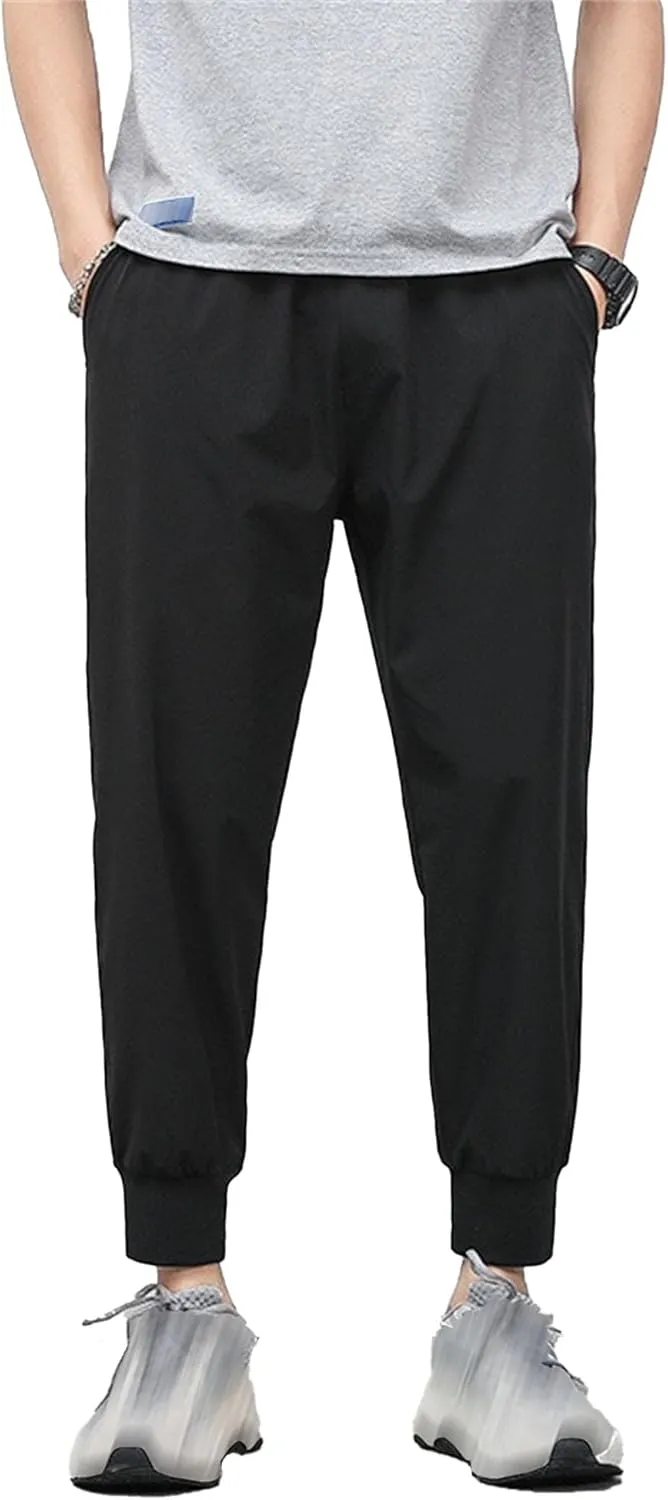 DGHM-JLMY Men's Summer Thin Ice Silk Sweatpants Fashion Breathable Tapered Pants Lightweight Stretchy Jogging Ankle Pants