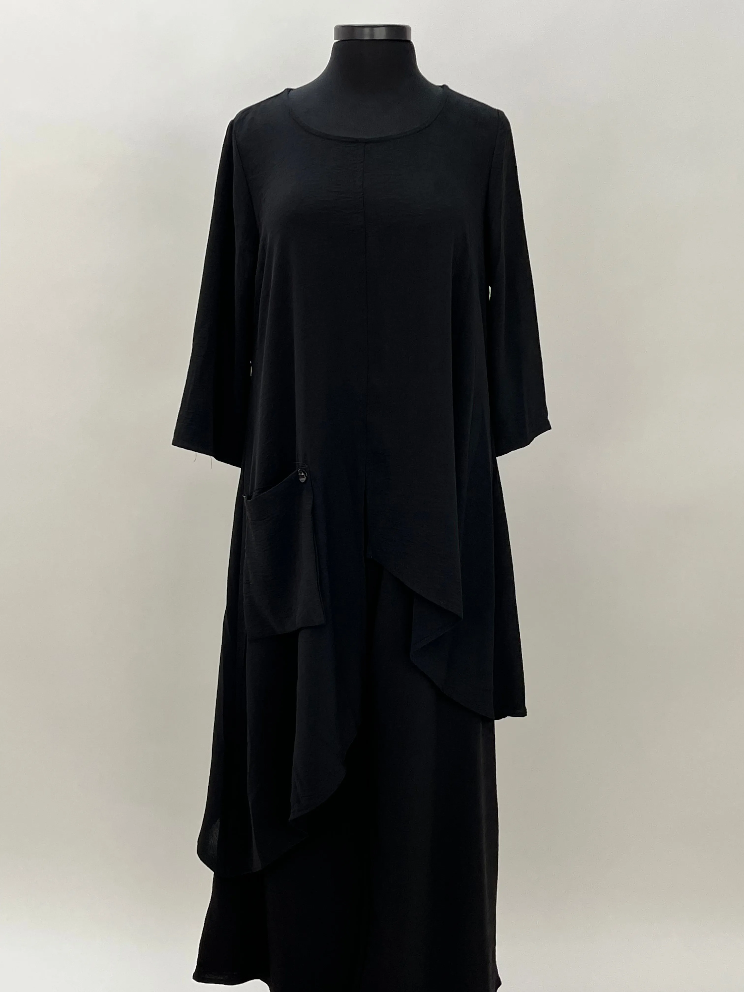 Elegant Burnout Tunic Dress - Black