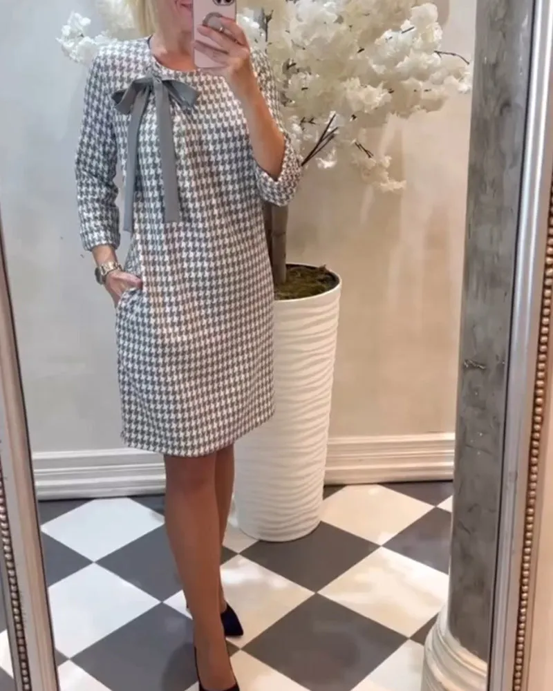 Elegant houndstooth pattern dress