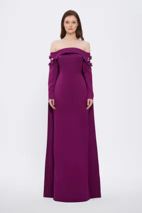 Elegant Purple 3D Flower Off Shoulder Evening Dress SF066