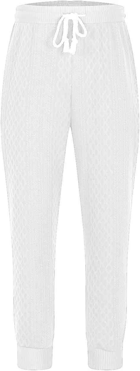 Finelylove Sweatpants for Men Crochet Knit Baggy Pants Loose Fit Casual Yoga Jogger Pants Fashion Drawstring Trousers