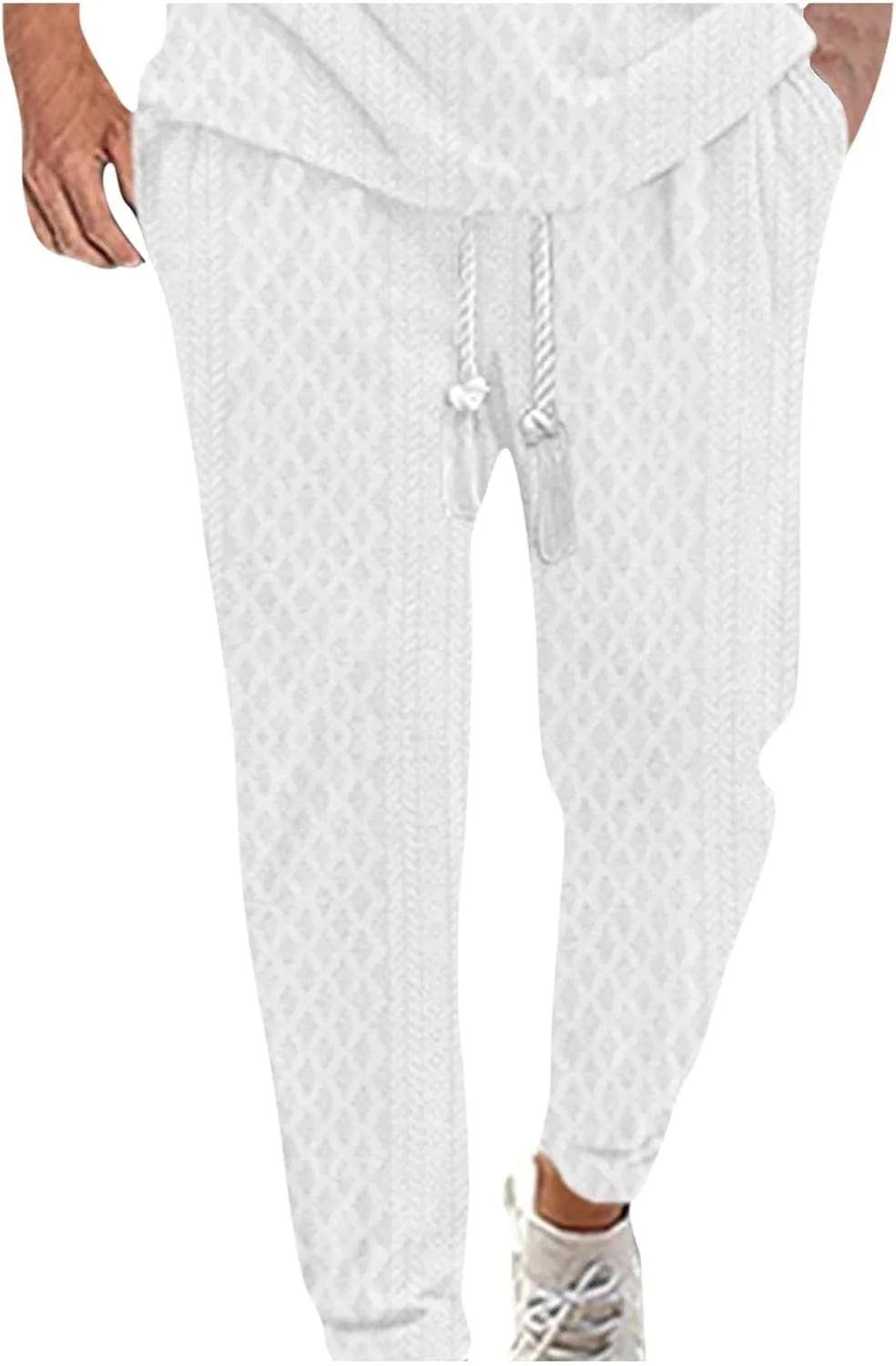 Finelylove Sweatpants for Men Crochet Knit Baggy Pants Loose Fit Casual Yoga Jogger Pants Fashion Drawstring Trousers