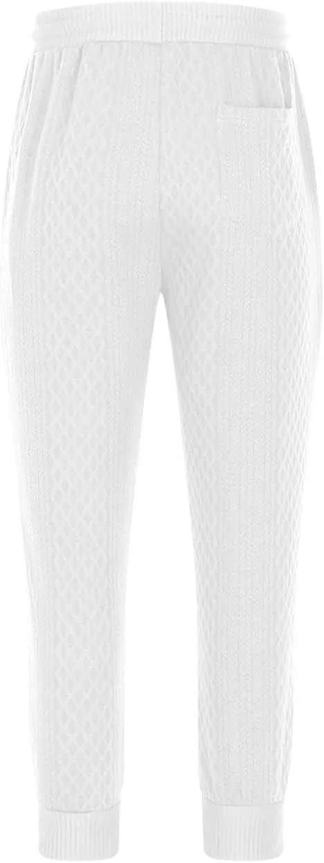 Finelylove Sweatpants for Men Crochet Knit Baggy Pants Loose Fit Casual Yoga Jogger Pants Fashion Drawstring Trousers