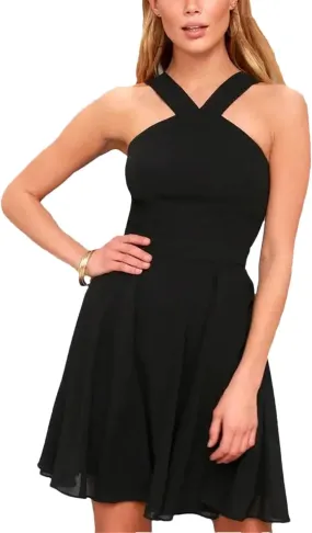 Fjnbbiot Women Sleeveless Backless Sexy Mini Dress Summer Party Back Zipper Solid Shift Dresses