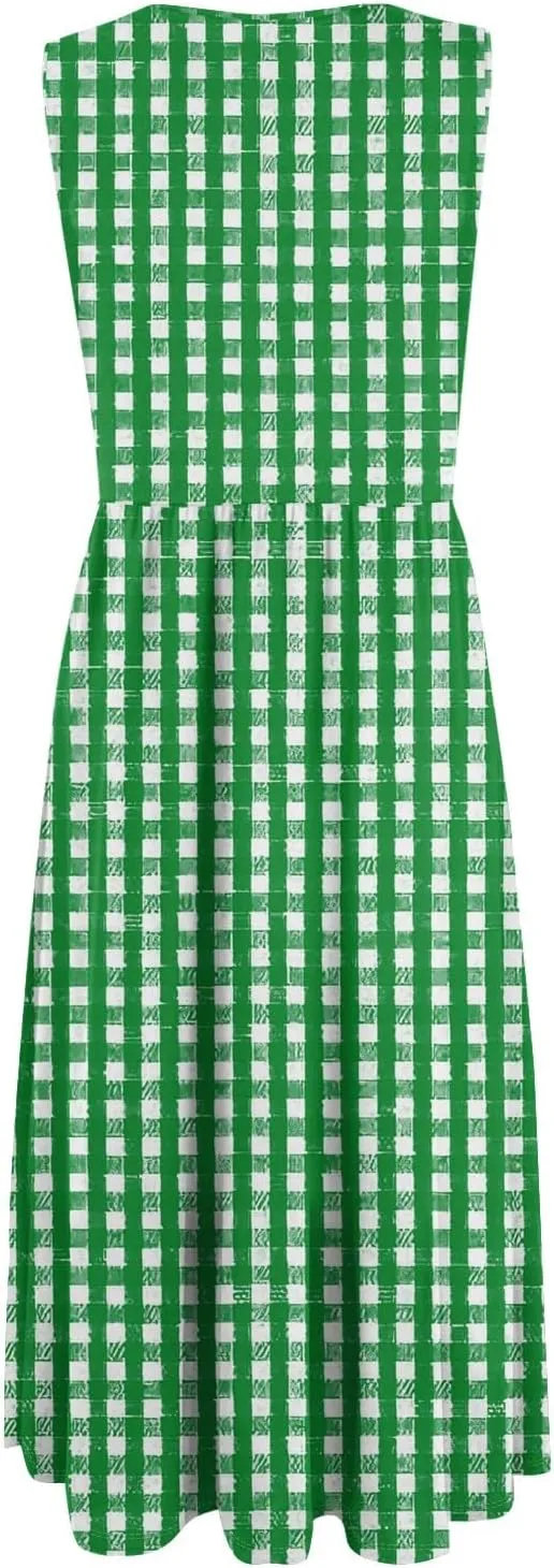 Floral Dress for Women 2025 Elegant Casual A Line Crew Neck Sleeveless Flowy Sundresses Elegant Lightweight Dress with Pocket