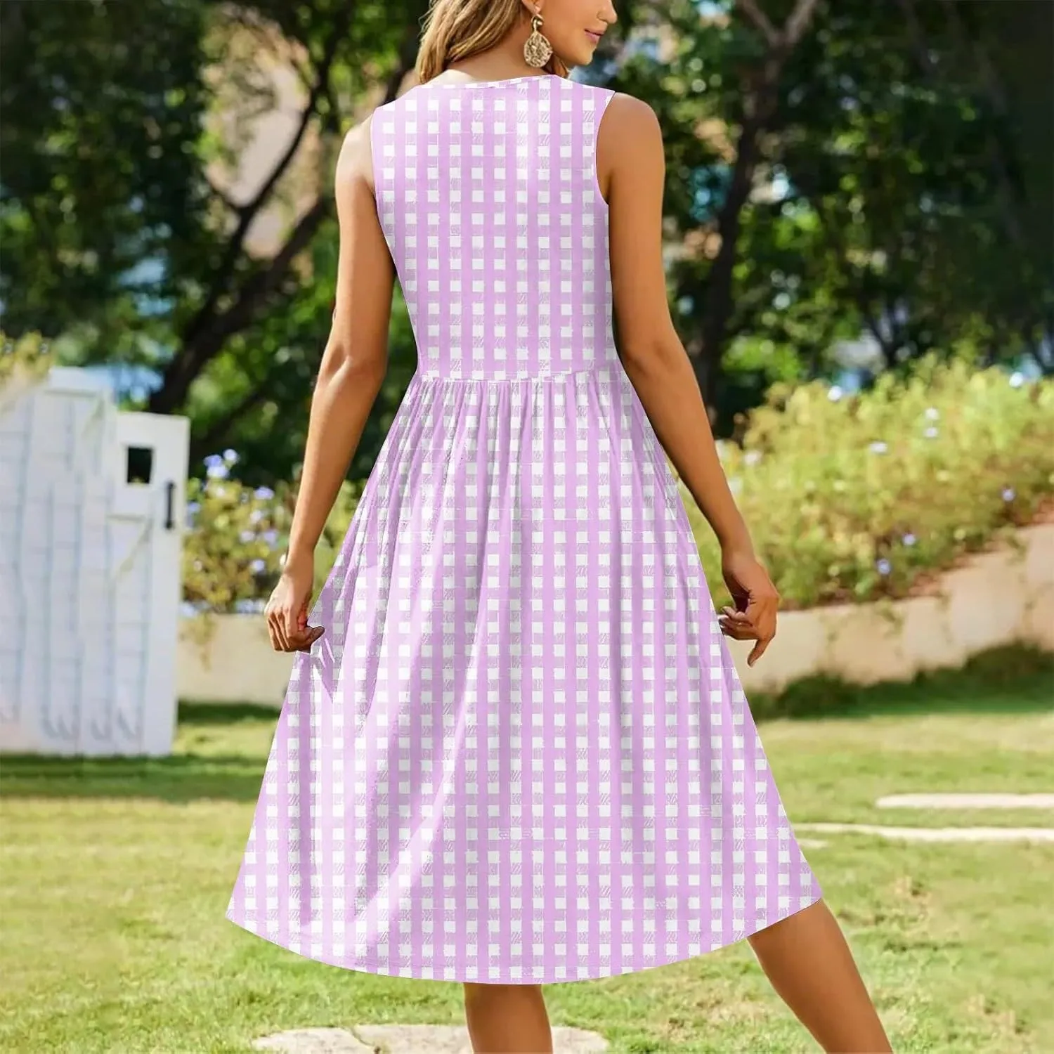 Floral Dress for Women 2025 Elegant Casual A Line Crew Neck Sleeveless Flowy Sundresses Elegant Lightweight Dress with Pocket