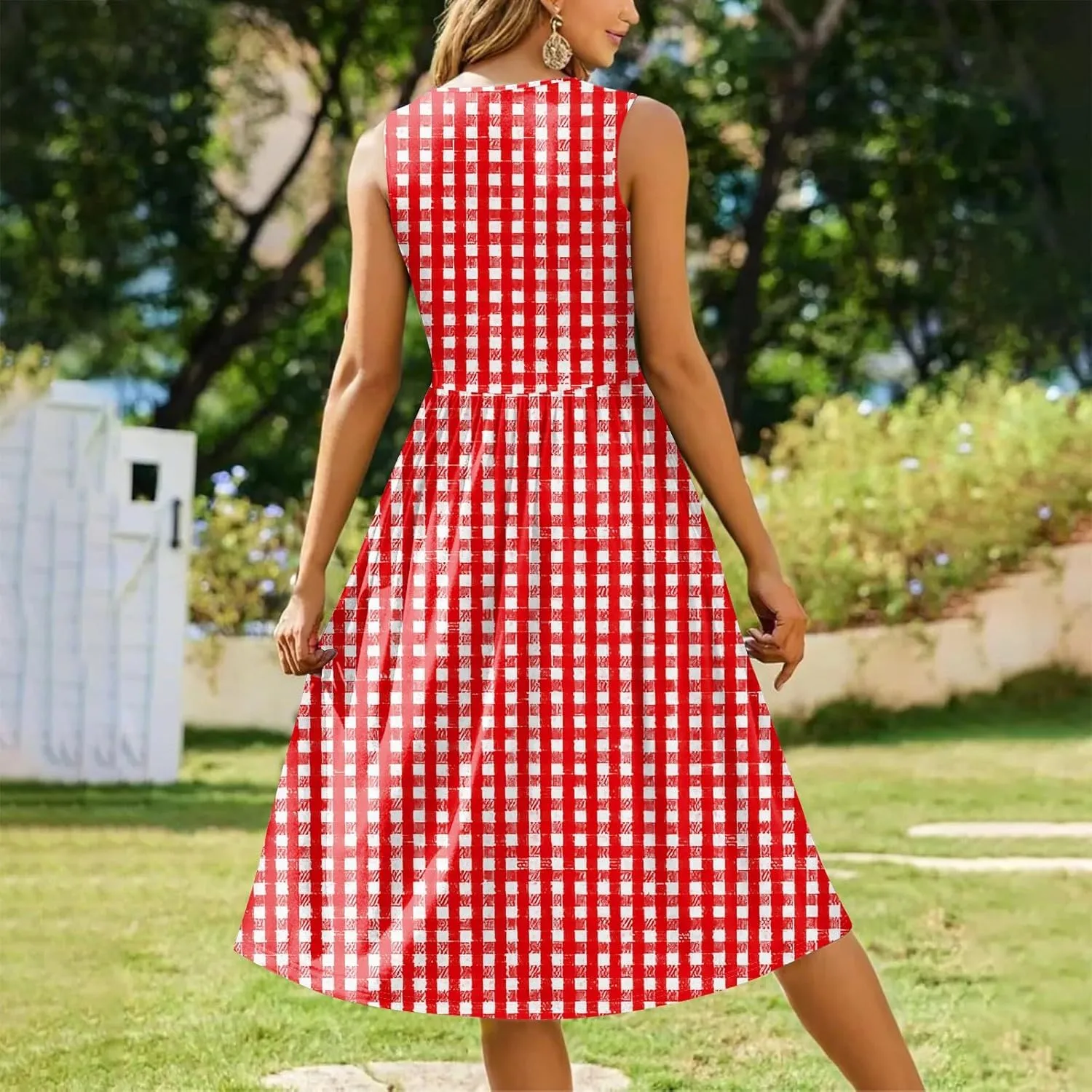 Floral Dress for Women 2025 Elegant Casual A Line Crew Neck Sleeveless Flowy Sundresses Elegant Lightweight Dress with Pocket