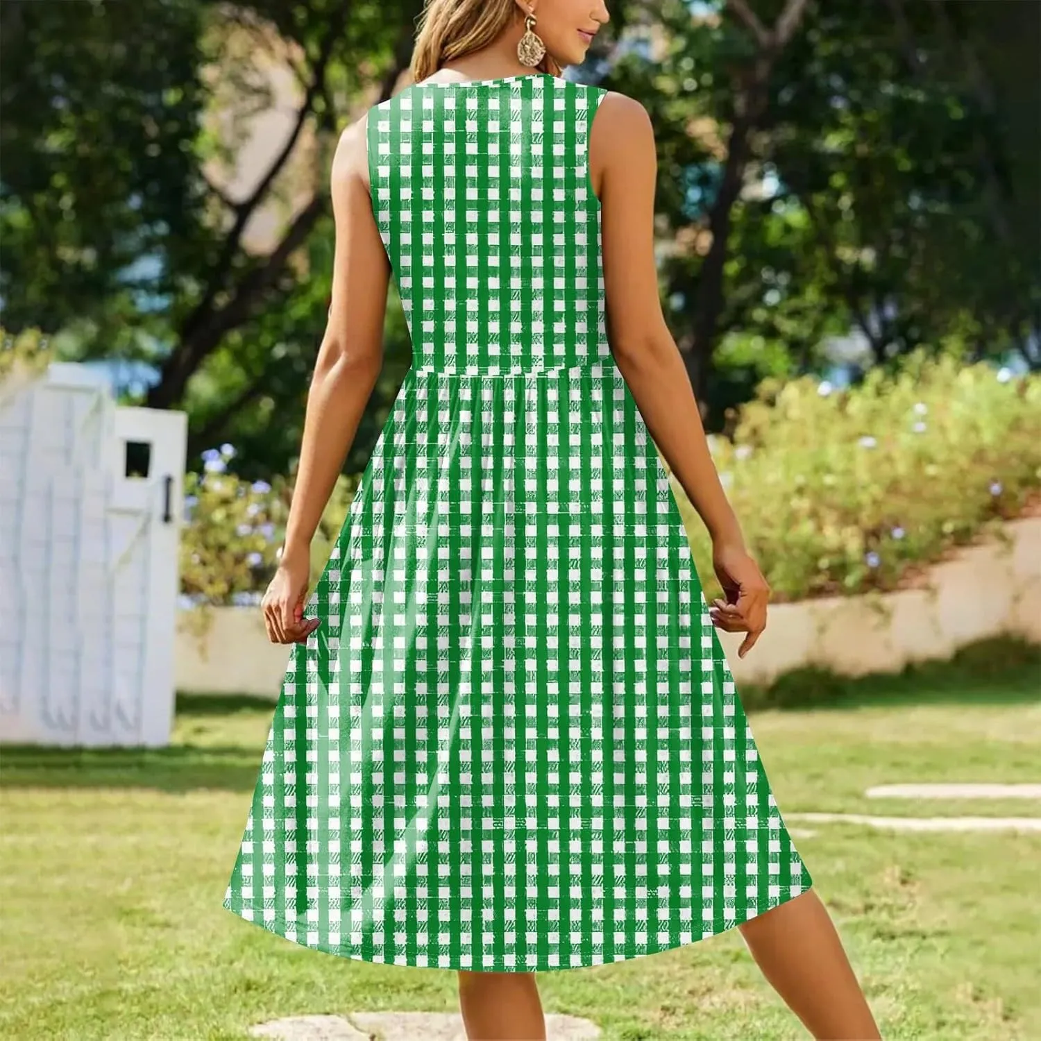 Floral Dress for Women 2025 Elegant Casual A Line Crew Neck Sleeveless Flowy Sundresses Elegant Lightweight Dress with Pocket