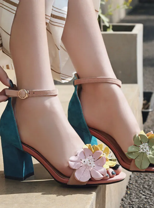 Flower Women Sandals High Heels Sandals Open Toe