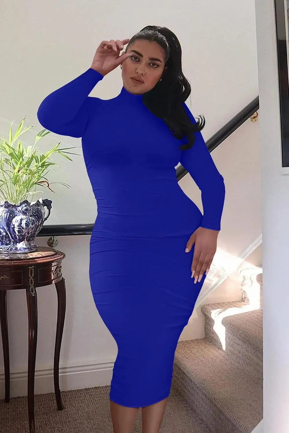 GOBLES Women's Sexy Turtleneck Long Sleeve Elegant Bodycon Party Long Dress