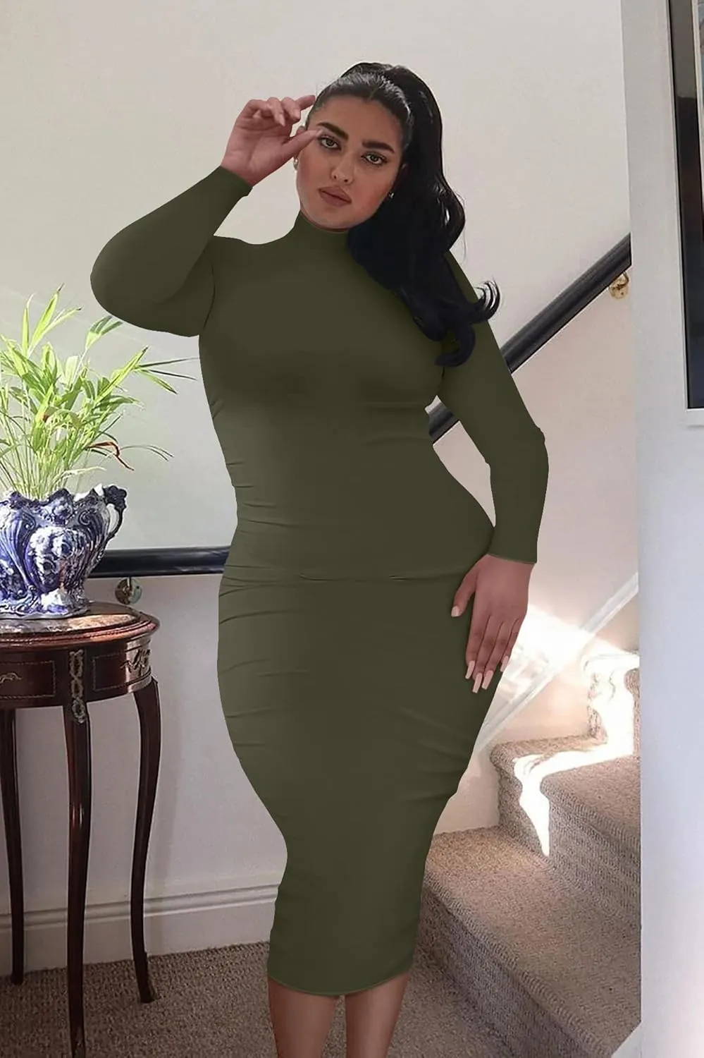 GOBLES Women's Sexy Turtleneck Long Sleeve Elegant Bodycon Party Long Dress