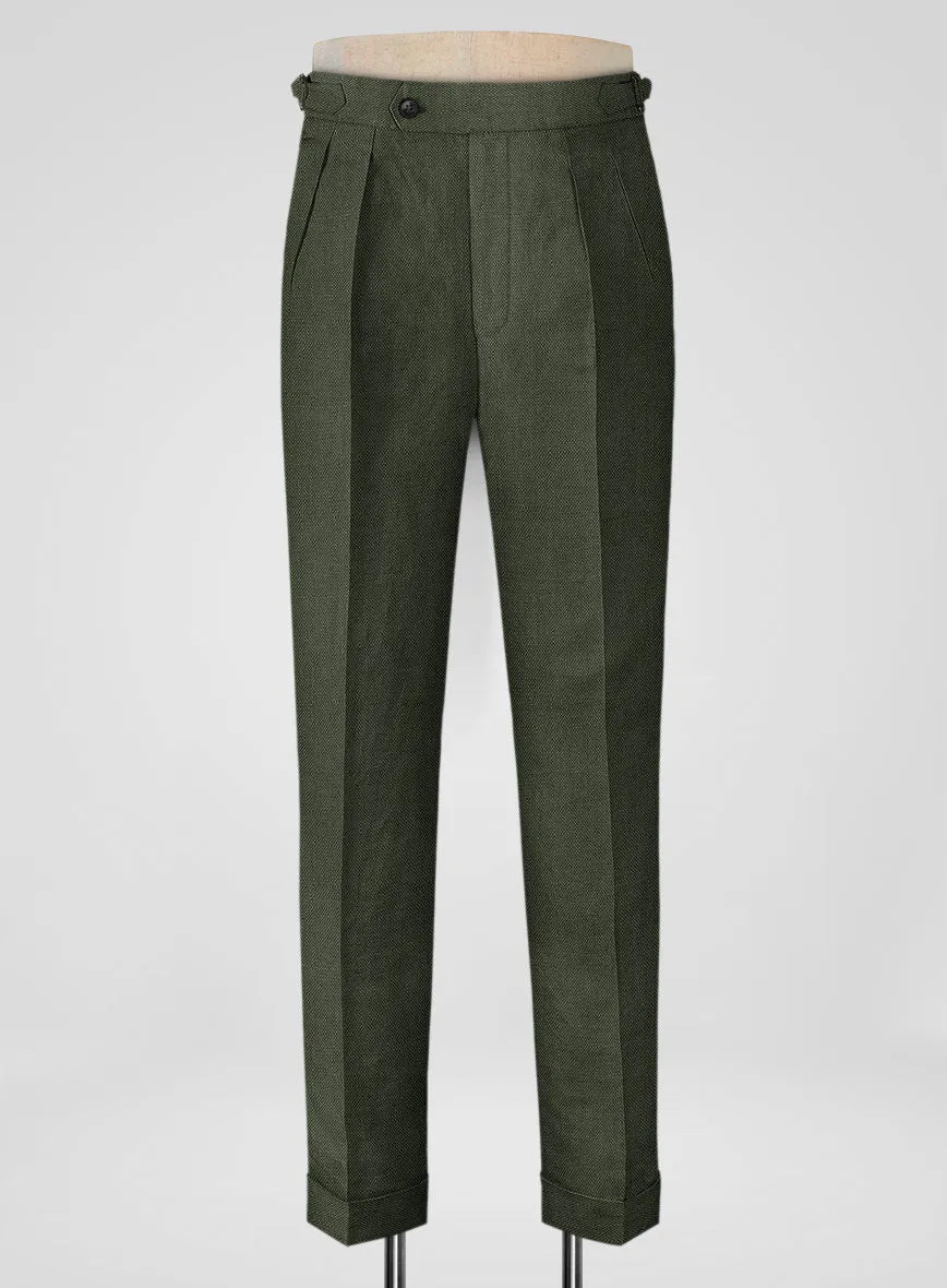 Italian Dark Green Linen Highland Trousers