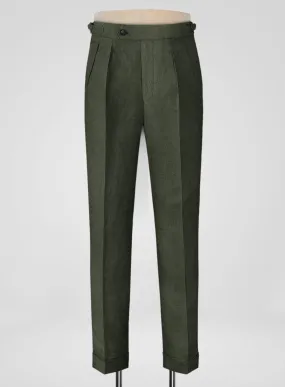 Italian Dark Green Linen Highland Trousers