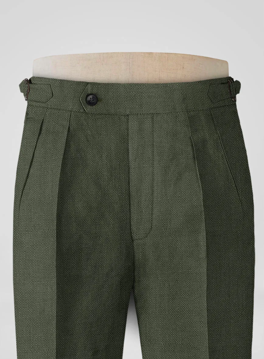 Italian Dark Green Linen Highland Trousers