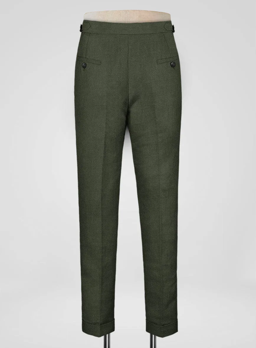 Italian Dark Green Linen Highland Trousers