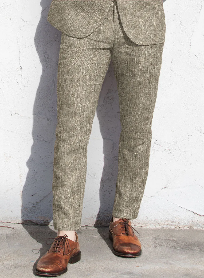Italian Prato Brown Sharkskin Linen Pants
