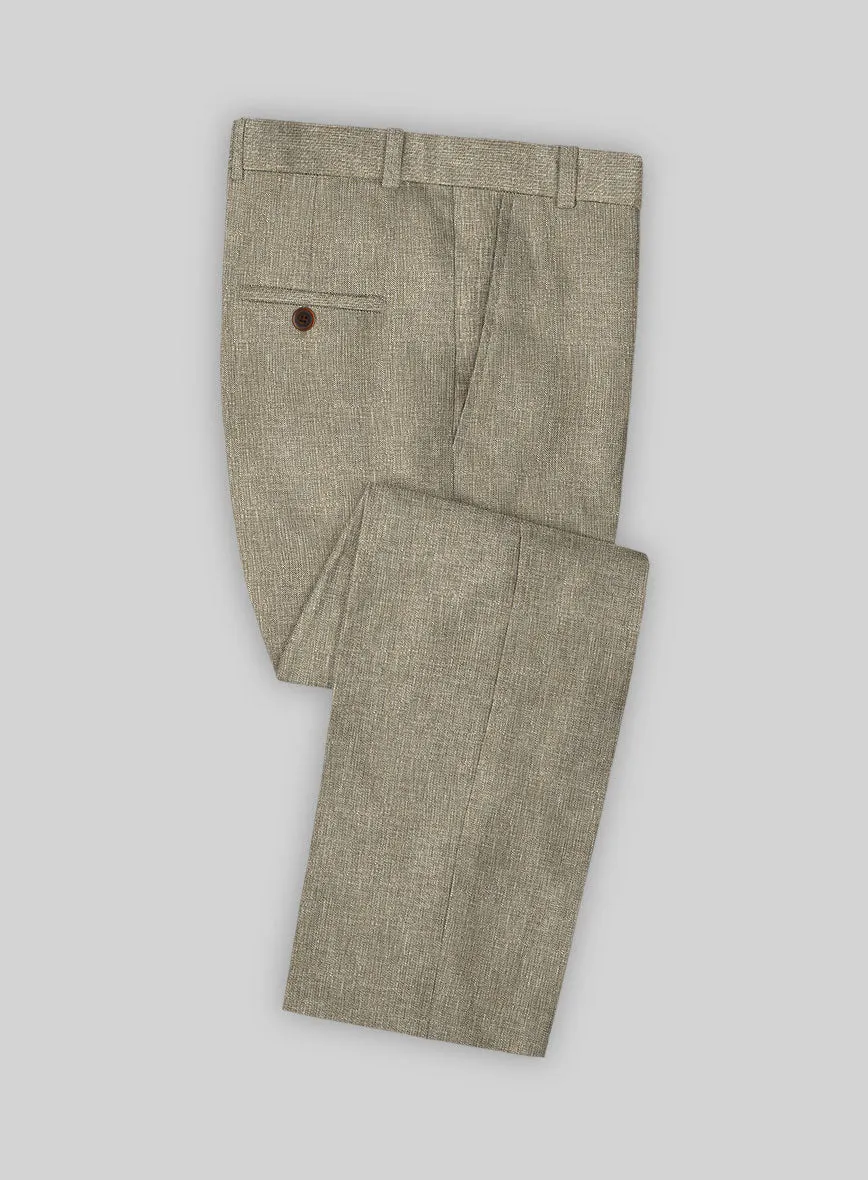 Italian Prato Brown Sharkskin Linen Pants
