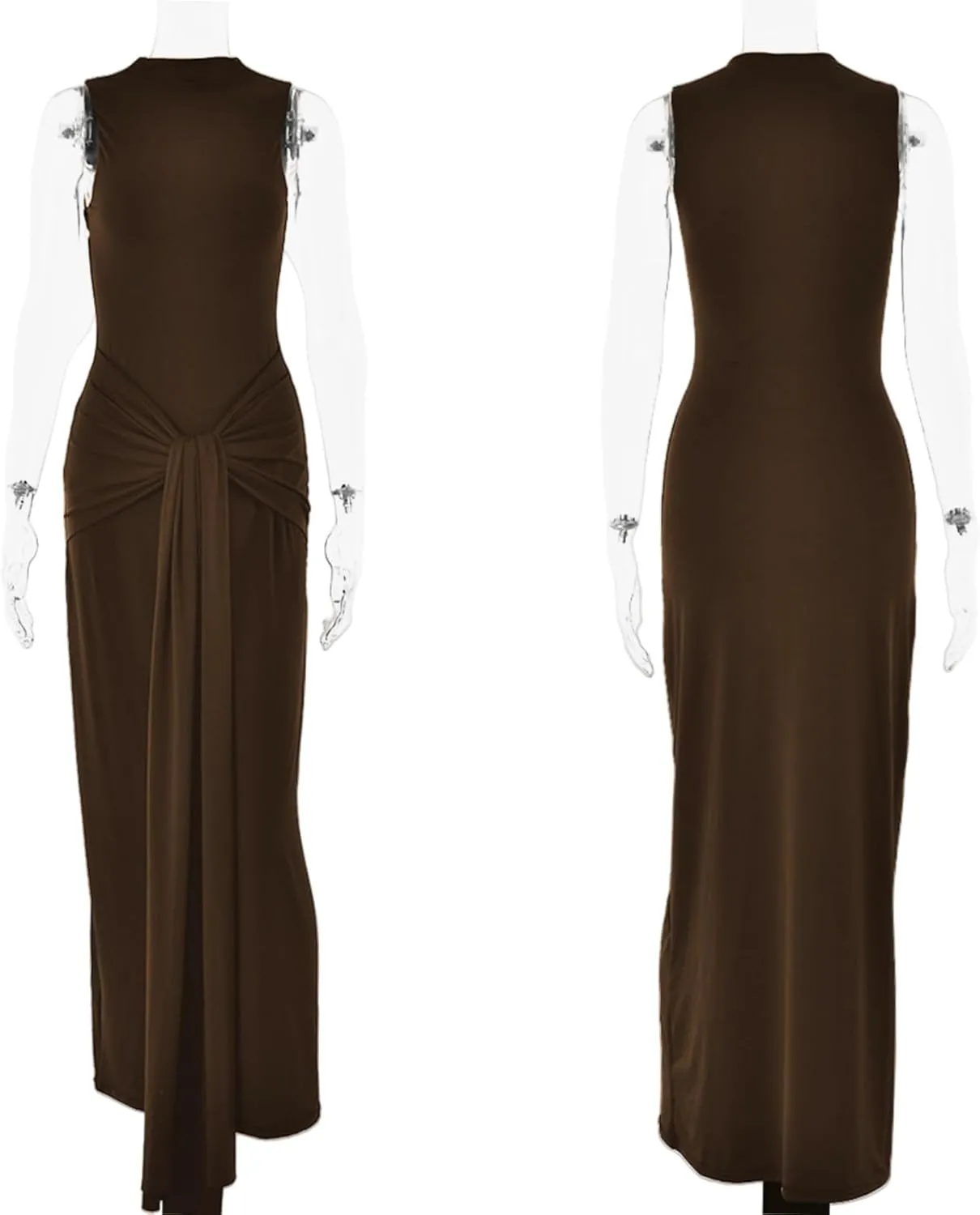 JUMISEE Women's Sexy High Neck Long Sleeve Maxi Dress Elegant Tie Waist Bodycon Long Dress Cocktail Party Dress