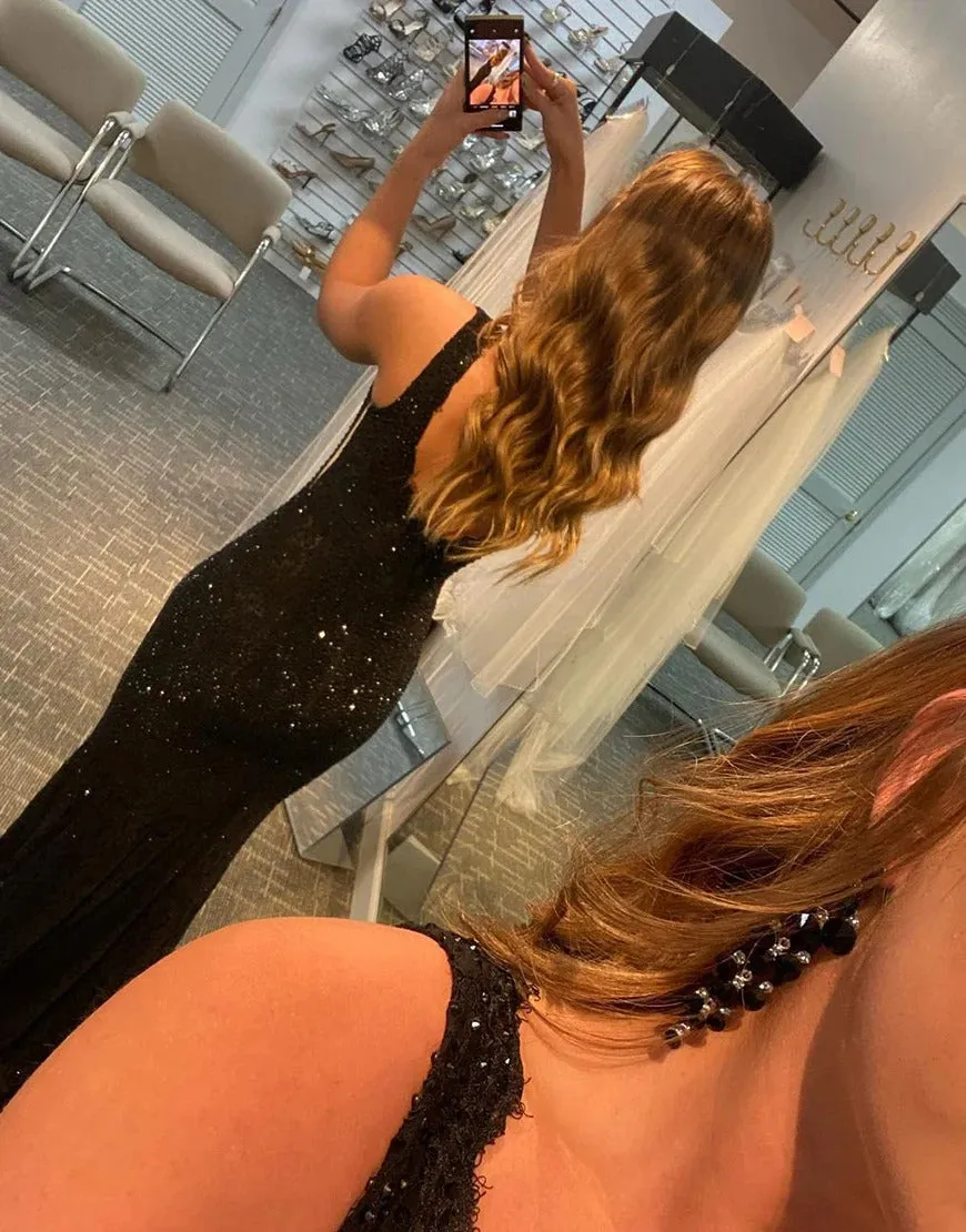 Lace Elegant Glitter Rhinestone Long Prom Dresses