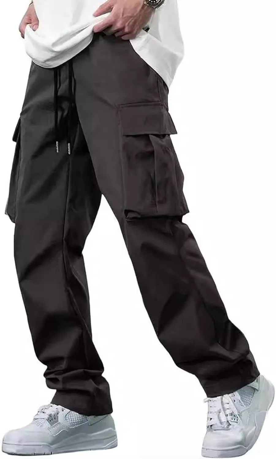 Mens Cargo Pants Casual Joggers Elastic Waist Drawstring Tapered Sweatpants for Men with Multi Pockets