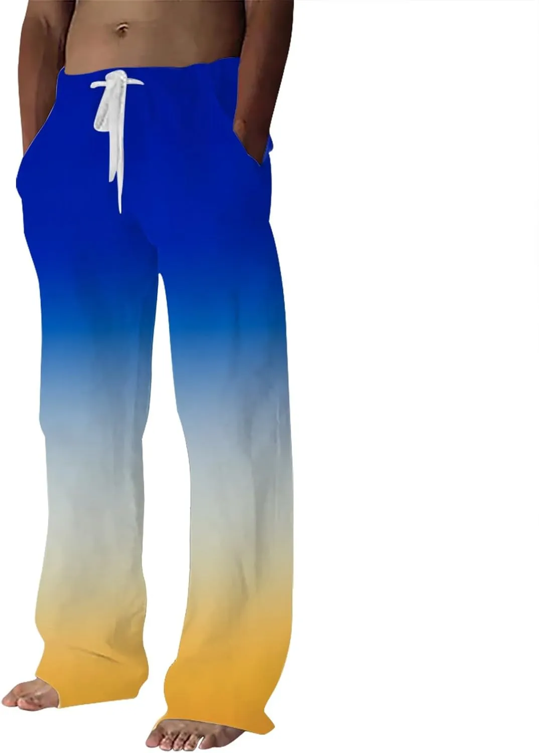 Men's Casual Pants Stretch Elastic Waist Lightweight Beach Pant Classic Fit Solid Color Pants Hiking Trousers Cotton Overalls